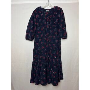Cabincore Cotton Corduroy Peasant Dress Blue Floral Women M Heritage Americana